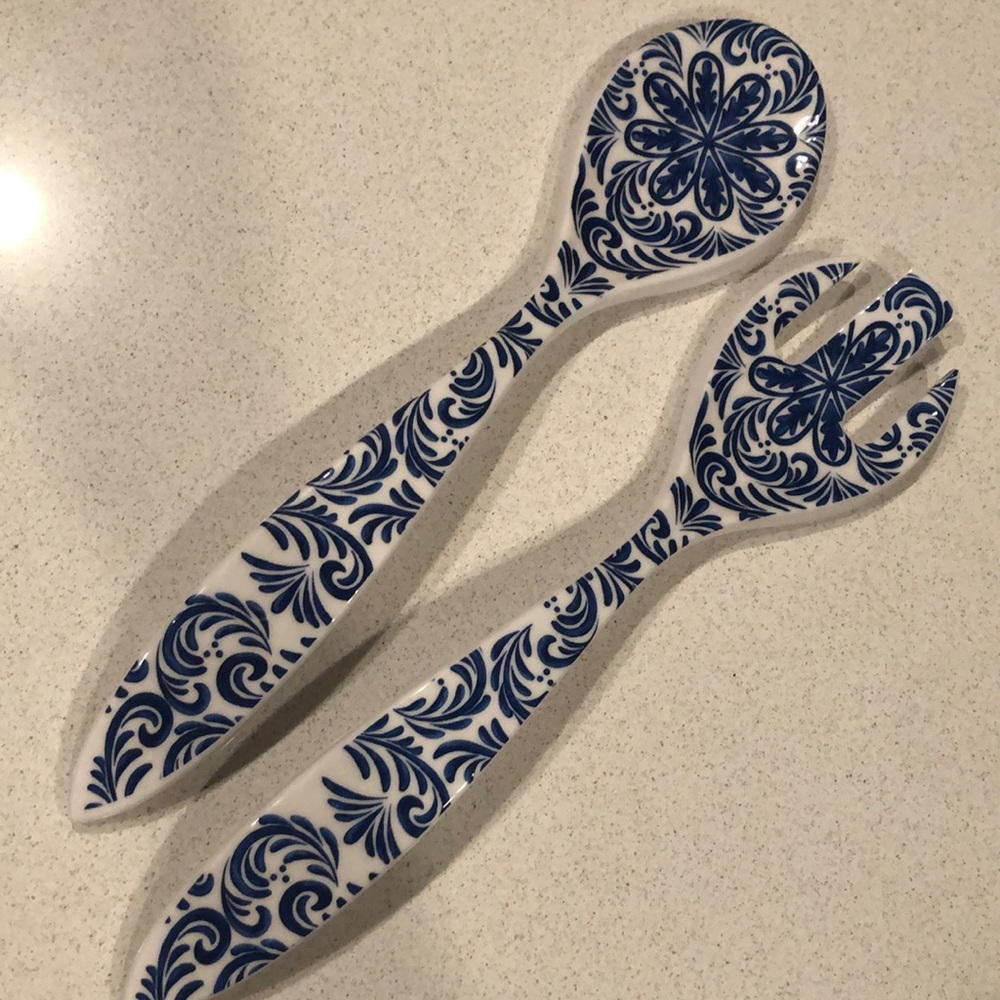 Salad Tong Set - Blue & White - Never used